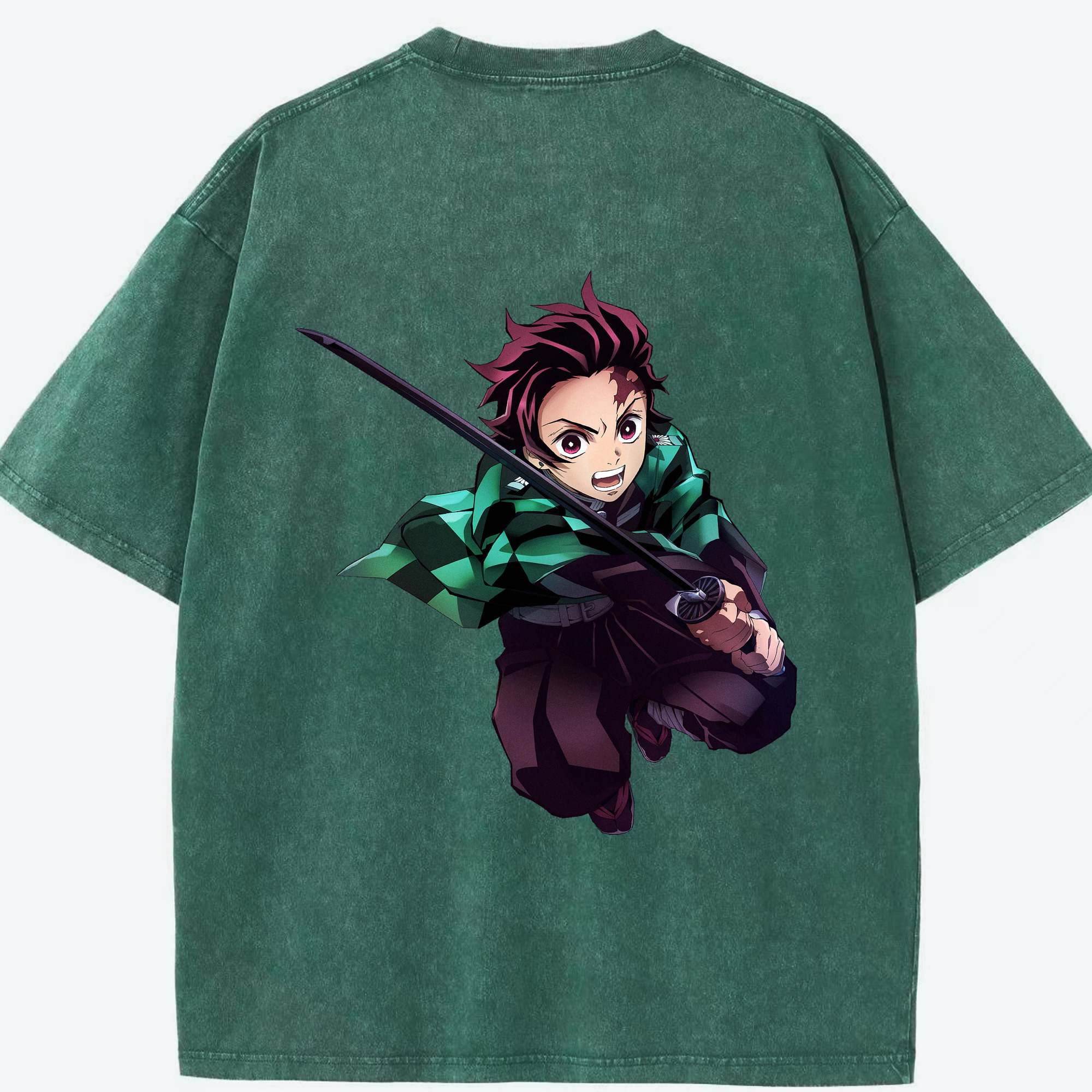 （画像用） 鬼滅の刃 竈門 炭治郎／かまど たんじろう Kamado Tanjirou 綿100% ヴィンテージ風 半袖Tシャツ（背面プリント）